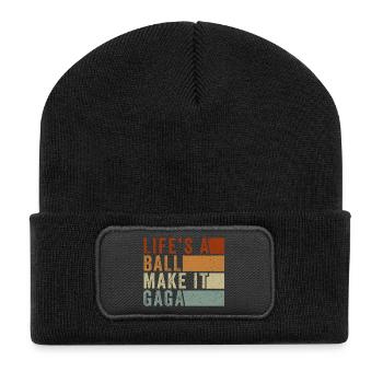 Das Leben ist ein Ball, mach es verrückt. - Recycelte Patch Beanie - Schwarz - Vorne