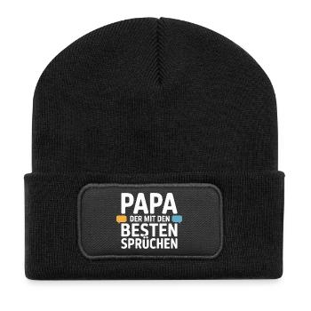 Papa Sprüche Lustig Vater Humor Geschenk - Recycelte Patch Beanie - Schwarz - Vorne