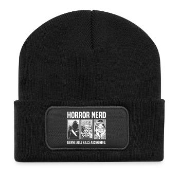 Horror Nerd Kenne alle Kills auswendig - Recycelte Patch Beanie - Schwarz - Vorne