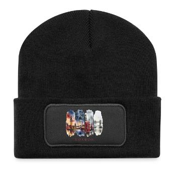 London Urlaub Travel – England Big Ben & City - Recycelte Patch Beanie - Schwarz - Vorne