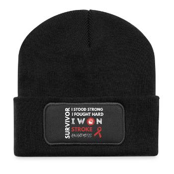 Stroke Survivor - I Stood Strong Fought Hard - Recycled Patch Beanie - black - Front