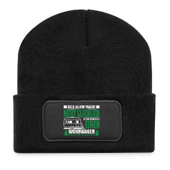 Camping Camper Wohnwagen Wohnmobil Campingplatz - Recycelte Patch Beanie - Schwarz - Vorne