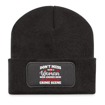 Woman Crime Scene Funny True Crime Mystery - Recycled Patch Beanie - dark grey - Front