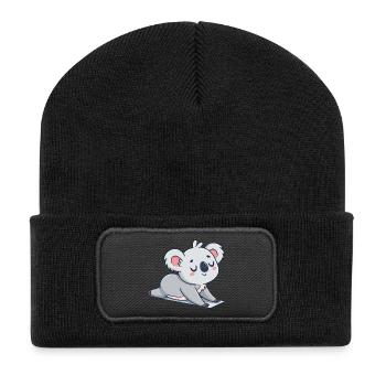 Soft Koala Resting on Carpet - Recycled Patch Beanie - black - Front