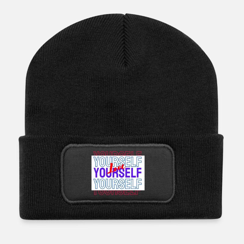 Liebe dich selbst Muster Liebe dich selbst - Recycelte Patch Beanie - Schwarz