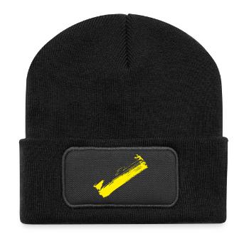 Pinsel Style Streifen - Diagonal Gelb - Recycelte Patch Beanie - Schwarz - Vorne
