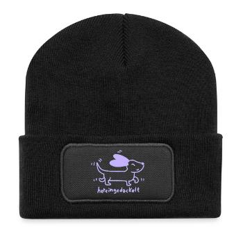 Dackel – Hereingedackt - Recycelte Patch Beanie - Schwarz - Vorne