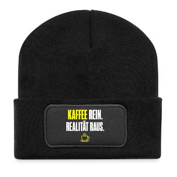 Kaffee Rein Realität Raus - Recycelte Patch Beanie - Schwarz - Vorne