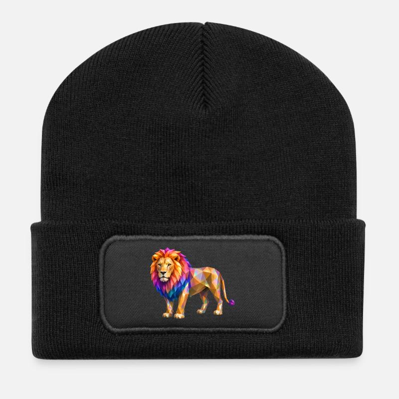 Polygon lion color explosion - Recycled Patch Beanie - black