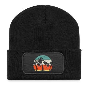 Silhouette de palmier coucher de soleil tropical - Beanie recyclé à patch - noir - Devant