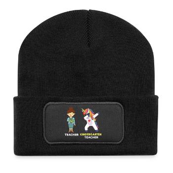 Kindergarten Teacher Dabbing Einhorn - Recycelte Patch Beanie - Schwarz - Vorne