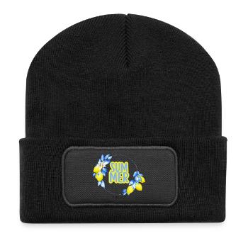 Sommer Zitronen Kreis - Recycelte Patch Beanie - Schwarz - Vorne