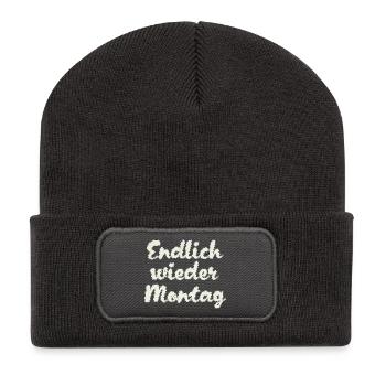 Finally Monday again - Recycled Patch Beanie - dark grey - Front