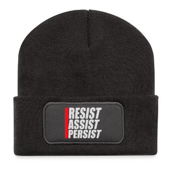Resist Assist Persist Activism Motivation Logo - Recycled Patch Beanie - dark grey - Front