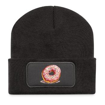 Donut rose avec des vermicelles - Beanie recyclé à patch - charbon - Devant