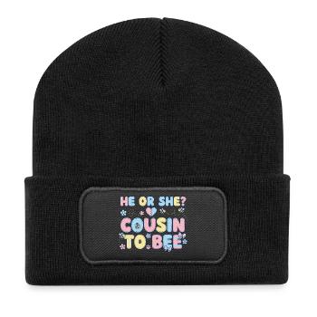 Geschlechtsoffenbarung: Er oder sie Cousin zur Bienen-Babyparty - Recycelte Patch Beanie - Schwarz - Vorne