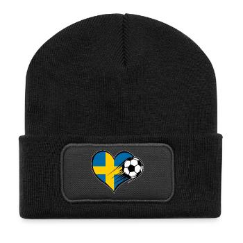 Schweden Flagge Fußball mit Herz used - Recycelte Patch Beanie - Schwarz - Vorne