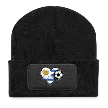 Uruguay flag football with heart used - Recycled Patch Beanie - black - Front