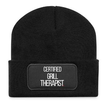 Thérapeute certifié en grill BBQ drôle - Beanie recyclé à patch - noir - Devant