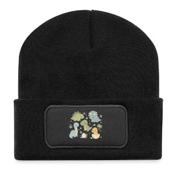 Niedliche Dinosaurier Kinder Design - Recycelte Patch Beanie - Schwarz - Vorne