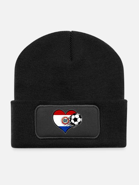 Paraguay Flagge Fußball mit Herz - Recycelte Patch Beanie - Schwarz