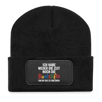 Weder Zeit Noch Buntstifte Erklären Genervt Büro - Recycelte Patch Beanie - Schwarz - Vorne