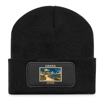 Ghana Accra Vintage Travel Brand - Recycled Patch Beanie - black - Front