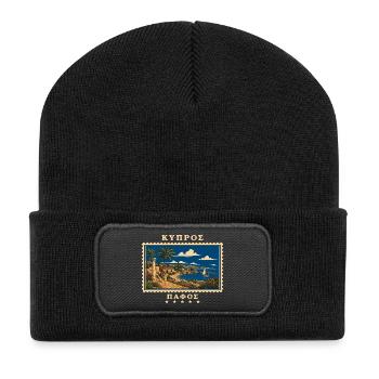 Zypern Paphos Vintage Reisemarke - Recycelte Patch Beanie - Schwarz - Vorne