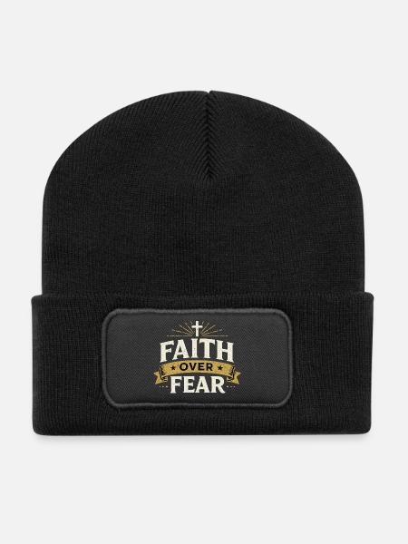 Glaube über Angst Emblem - Recycelte Patch Beanie - Schwarz