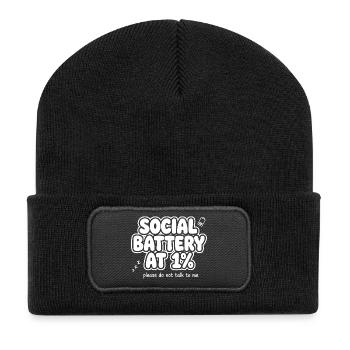Social Battery at One Percent - Recycelte Patch Beanie - Schwarz - Vorne