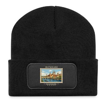 Deutschland Regensburg Vintage Reisemarke - Recycelte Patch Beanie - Schwarz - Vorne