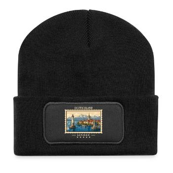Deutschland Lindau Vintage Reisemarke - Recycelte Patch Beanie - Schwarz - Vorne
