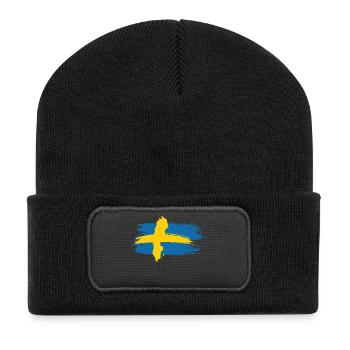 Suède – Conception du pinceau de carte bleu-jaune - Beanie recyclé à patch - noir - Devant