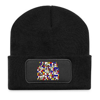 Bunte Life Block Collage - Recycelte Patch Beanie - Schwarz - Vorne