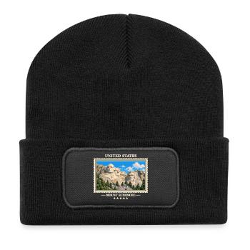 Vereinigte Staaten Mount Rushmore Vintage Marke - Recycelte Patch Beanie - Schwarz - Vorne