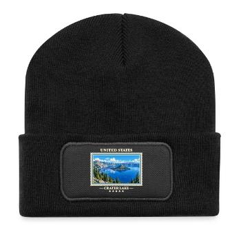 Vereinigte Staaten Crater Lake Vintage Reisemarke - Recycelte Patch Beanie - Schwarz - Vorne