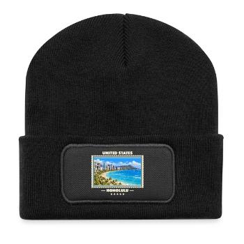 Vereinigte Staaten Honolulu Vintage Reisemarke - Recycelte Patch Beanie - Schwarz - Vorne