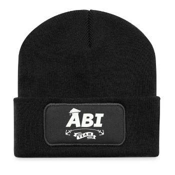 Abi Team Logo mit Ankerband - Recycelte Patch Beanie - Schwarz - Vorne