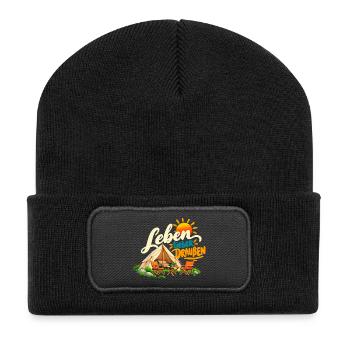 Leben Draußen Camping Vibes - Recycelte Patch Beanie - Schwarz - Vorne