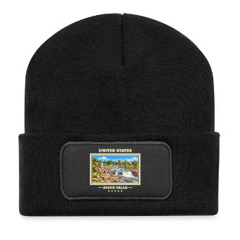 Vereinigte Staaten Sioux Falls Vintage Reisemarke - Recycelte Patch Beanie - Schwarz - Vorne