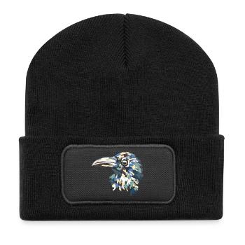 Kunterbunt Tarnvogel Kopf Rabe - Recycelte Patch Beanie - Schwarz - Vorne