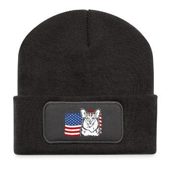 Corgi US Amérique Drapeau Chiens Chien Wilsigns - Beanie recyclé à patch - charbon - Devant