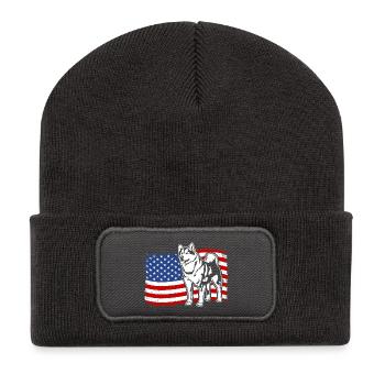Alaskan Malamute US Amerika Fahne Hunde Wilsigns - Recycelte Patch Beanie - Dunkelgrau - Vorne