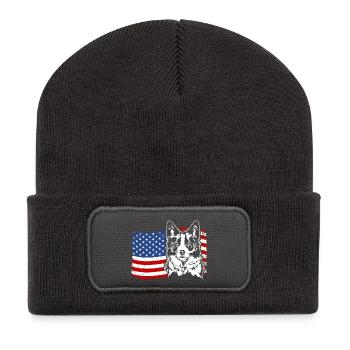 Border Collie US Amérique Drapeau Chiens Chien Wilsigns - Beanie recyclé à patch - charbon - Devant