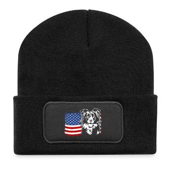 Border Collie US America Flag Dogs Dog Wilsigns - Recycled Patch Beanie - black - Front