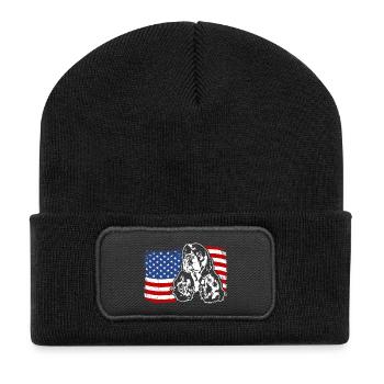 American Cocker Spaniel US Amerika Fahne Wilsigns - Recycelte Patch Beanie - Schwarz - Vorne