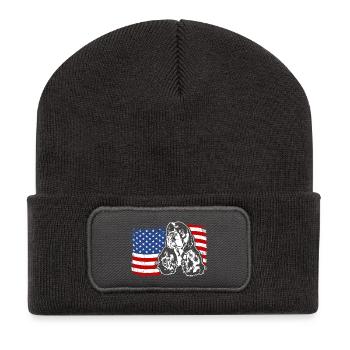 Cocker Américain Épagneul Drapeau de l’Amérique des États-Unis Wilsigns - Beanie recyclé à patch - charbon - Devant