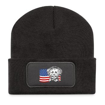 Bichon frisé US Amérique Drapeau Chiens Chien Wilsigns - Beanie recyclé à patch - charbon - Devant