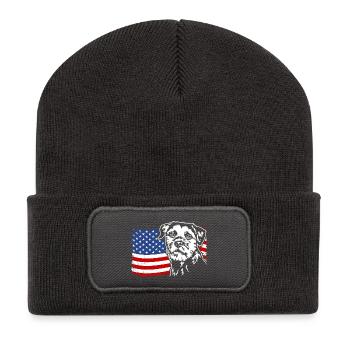 Border Terrier US Amérique Drapeau Chiens Wilsigns - Beanie recyclé à patch - charbon - Devant
