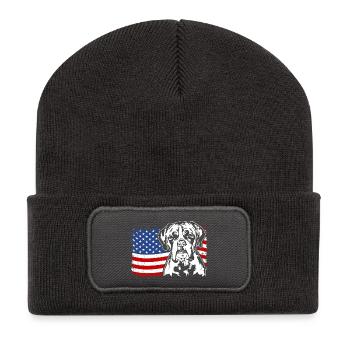 Boxer US Amérique Drapeau Chiens Chien Wilsigns - Beanie recyclé à patch - charbon - Devant